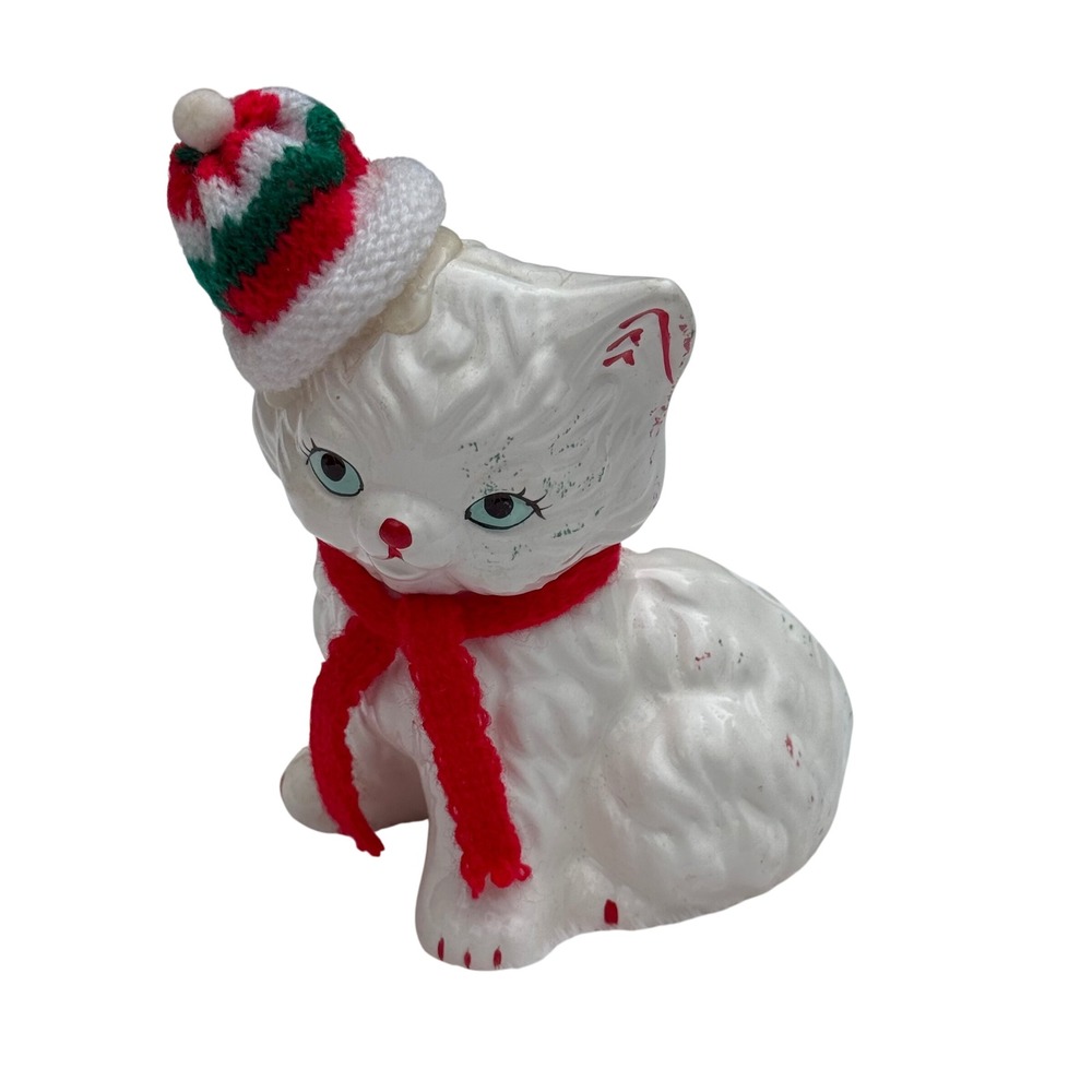 Vintage Ceramic Kitten‎ Figurine Christmas Decor Hat Scarf Holiday Cute